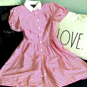 Girls Pink & White Striped Cotton Fun Shirtdress 🩷🤍 Sz 14